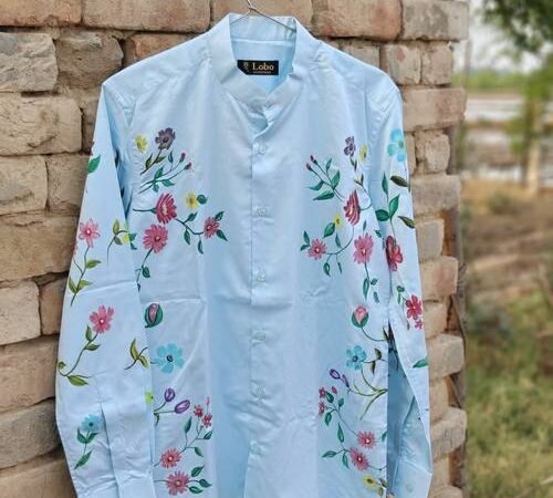 Blue Kurta, Scattered Blooms